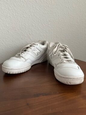 New Balance 550 sneakers in the white colorway.